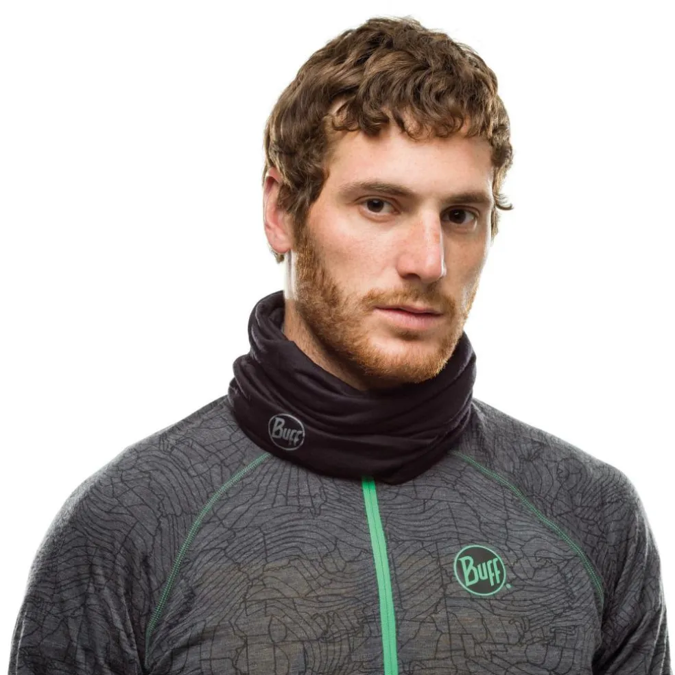 Buff Lightweight Merino Wool Tubular col solid black