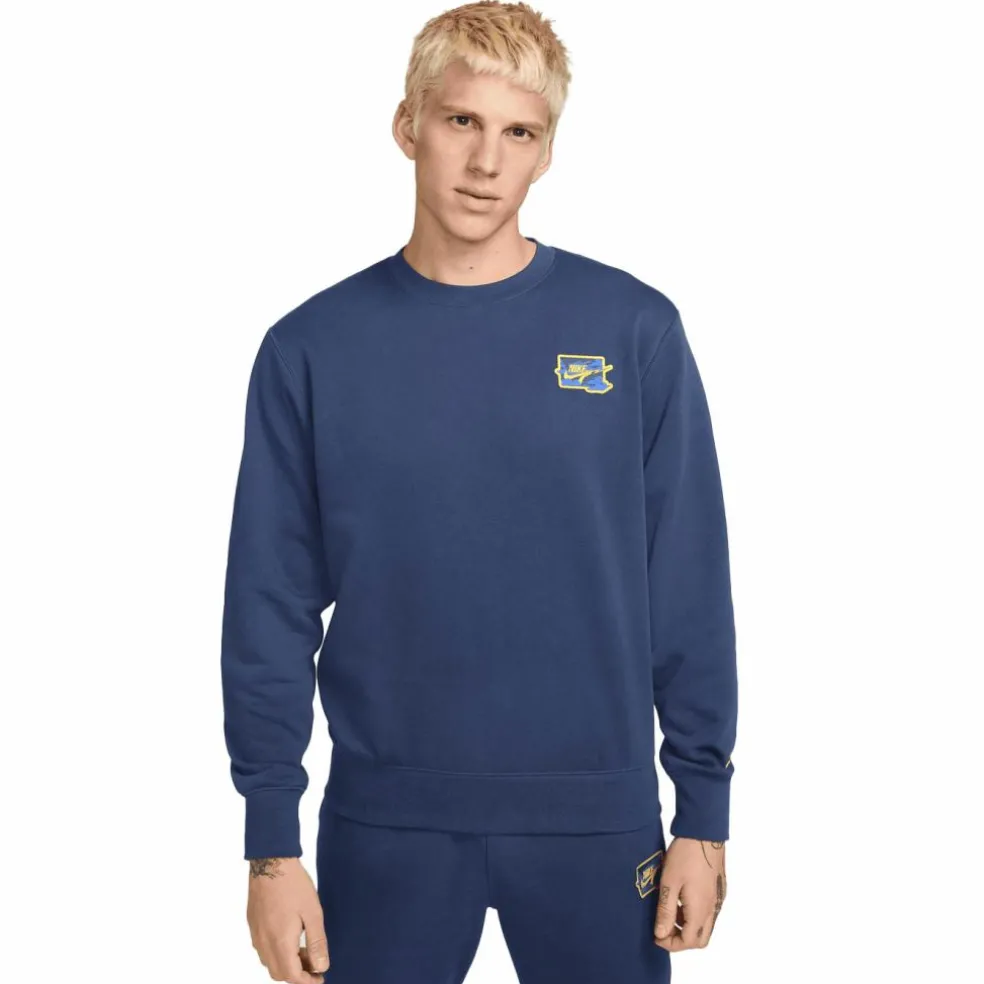 Nike Club FT Crew Bolt sweater heren midnight navy lightening