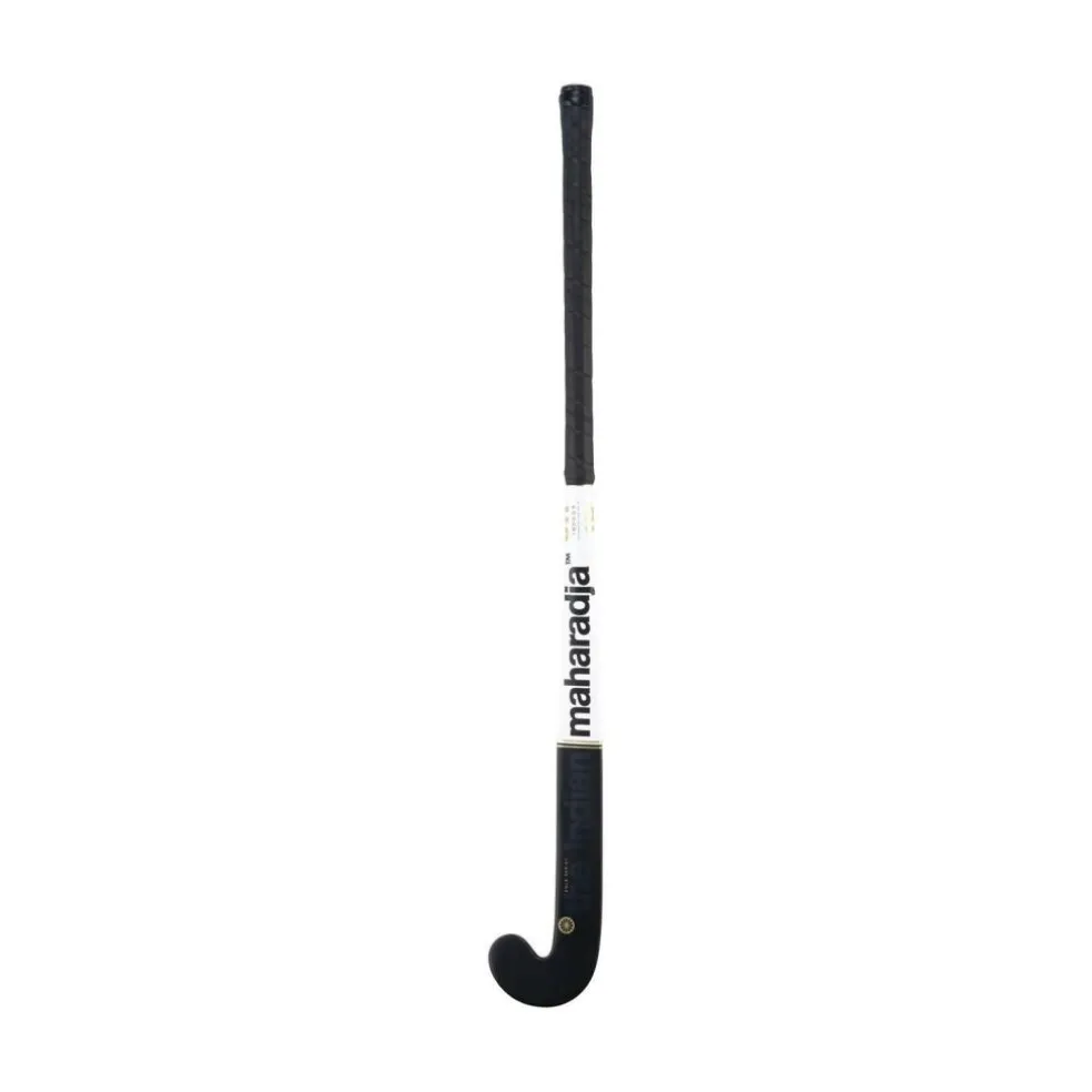 The Indian Maharadja Gold Pro Mid Bow zaalhockeystick junior black white gold foil